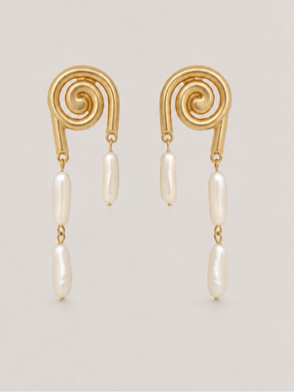 New! Gold Swirl Freshwater Pearl Beaded Post Earrings NWOT